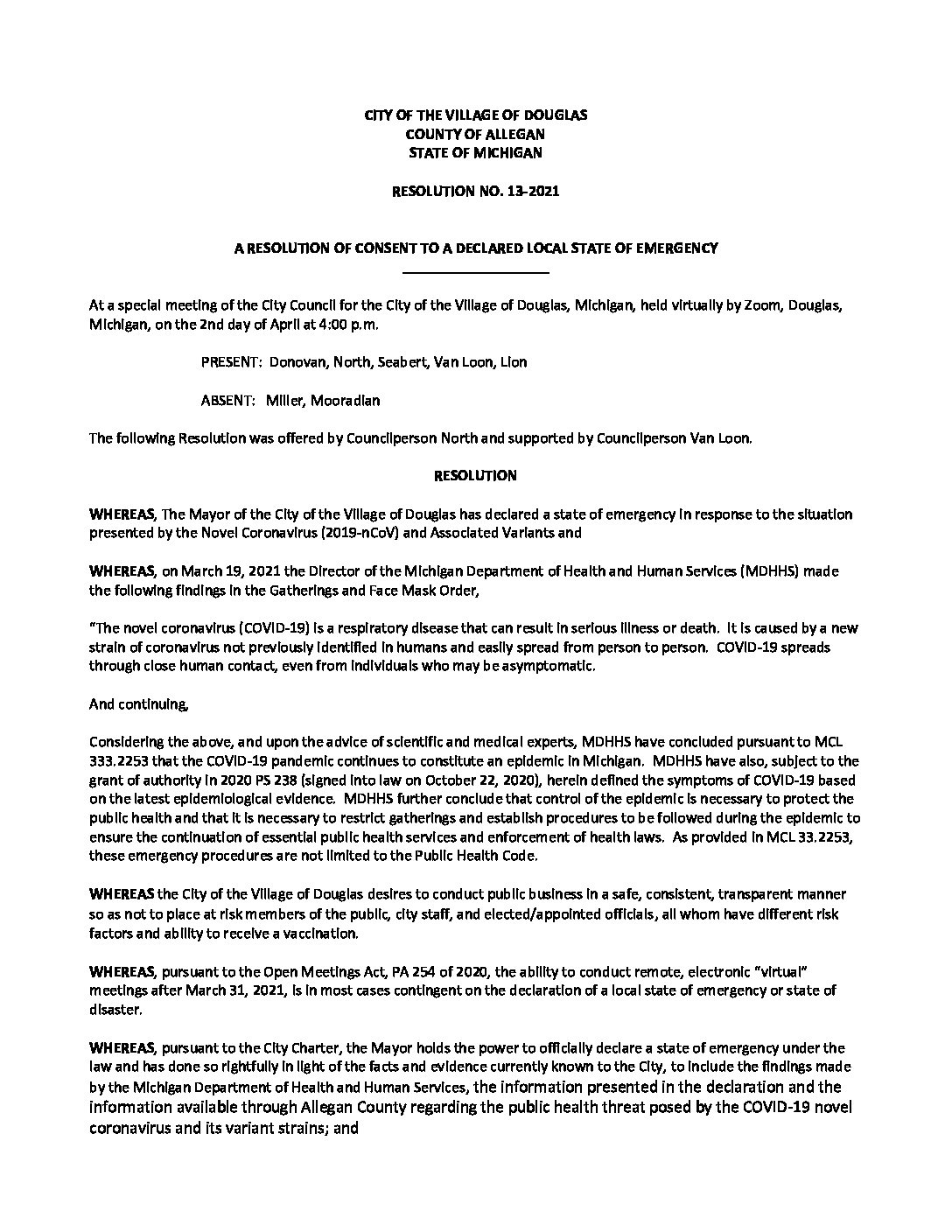 13-2021 Emergency Management Resolution - The City of the Village of ...